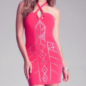 XS Bebe Pink Studded Midi Dress